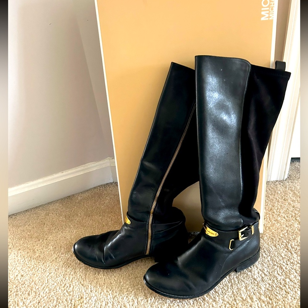 Michael Kors Arley Knee Hi Leather Boots Size 8 - Picture 3 of 14